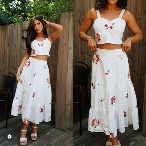 Floral Embroidered White Matching Set